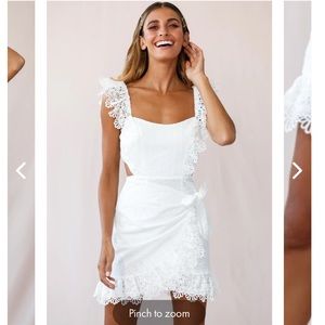 Selfie Leslie SONNET LACE TRIM WRAP FRONT DRESS WHITE